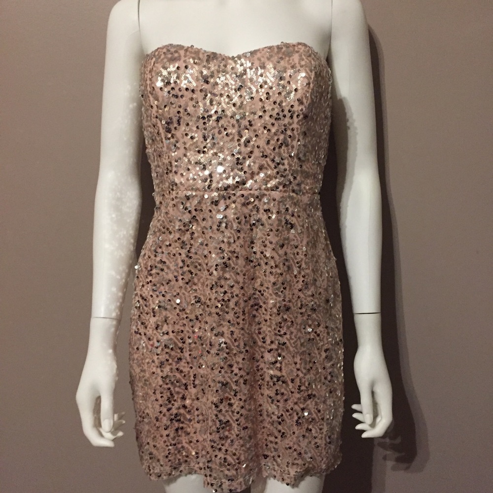 Forever 21 Dress Rose Gold Strapless Sequin Size L